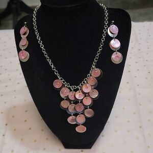 Silver tone pink and silver statement necklace and earrings set